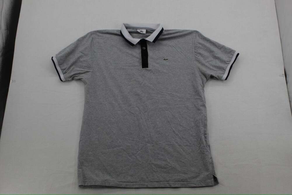 Lacoste Men's Heather Grey Polo Shirt with Contrast Black Placket and Tipped